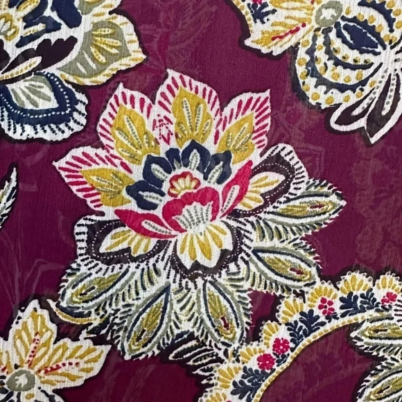 Banana Republic | Burgundy Wine Sheer Floral Bohemian Long Sleeve Blouse Size L - Picture 4 of 10